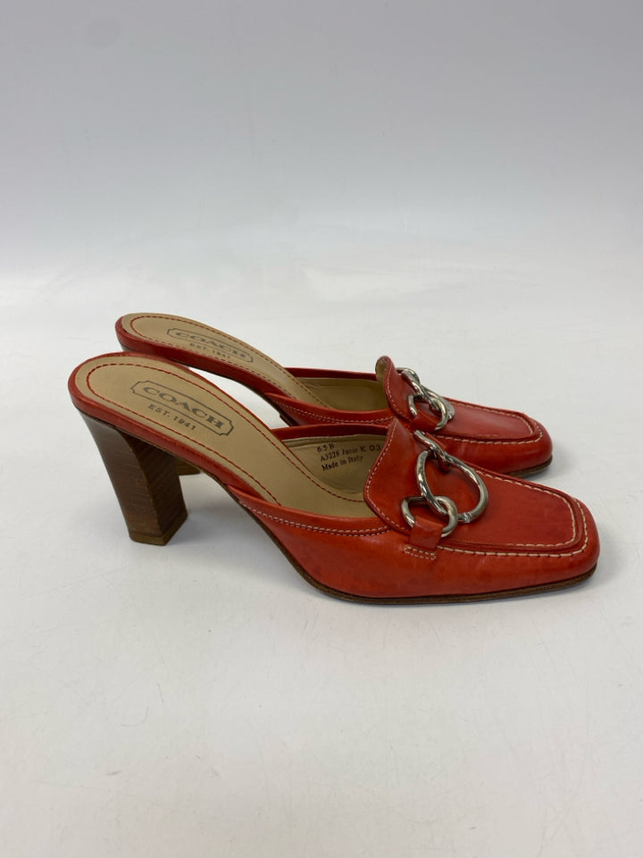 Coach  Size 6.5 Red Silver Circle(s) Mules