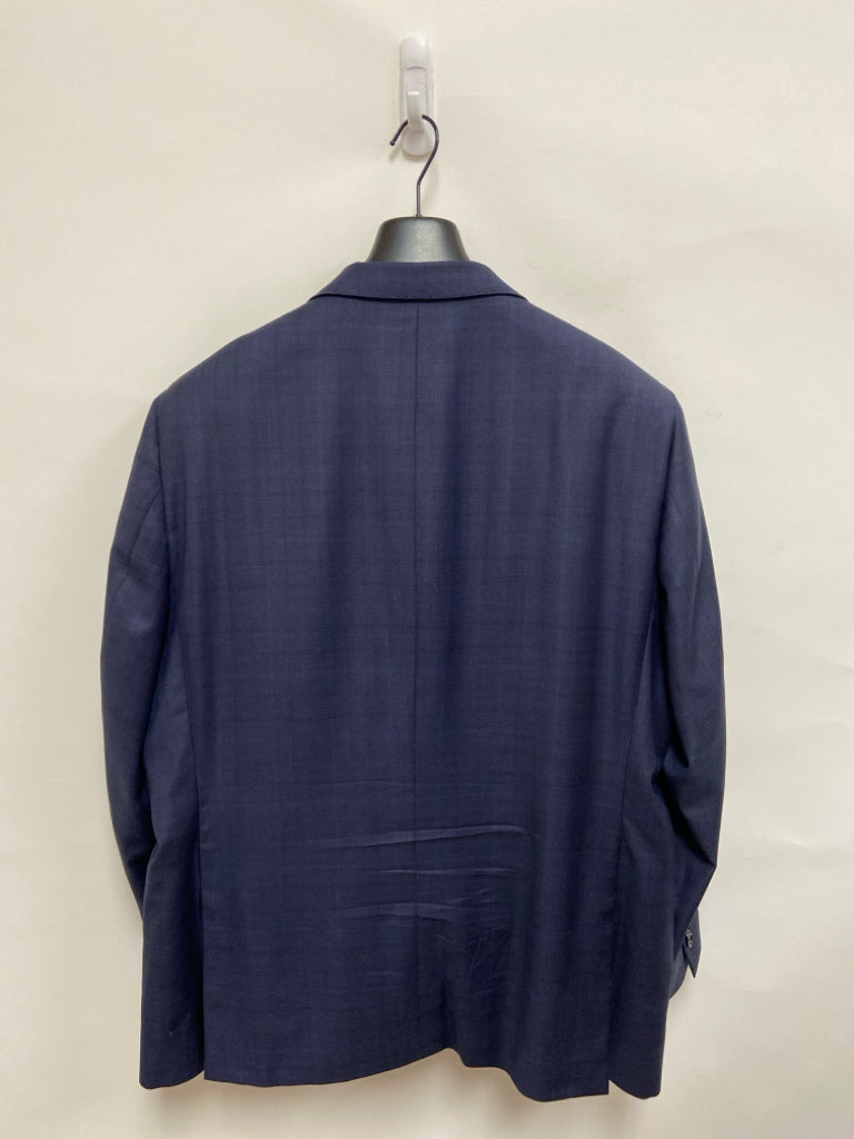 Hickey Freeman Size 48 Navy Plaid Wool Men&