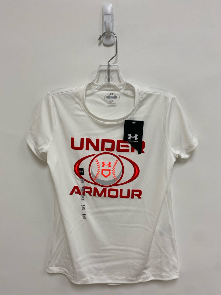 NWT Under Armour SIZE M White Red Logo Girl&