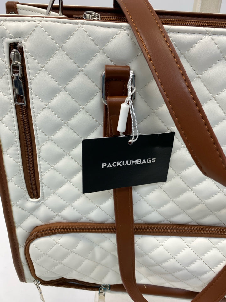 NWT White Brown Quilted Tote Bag