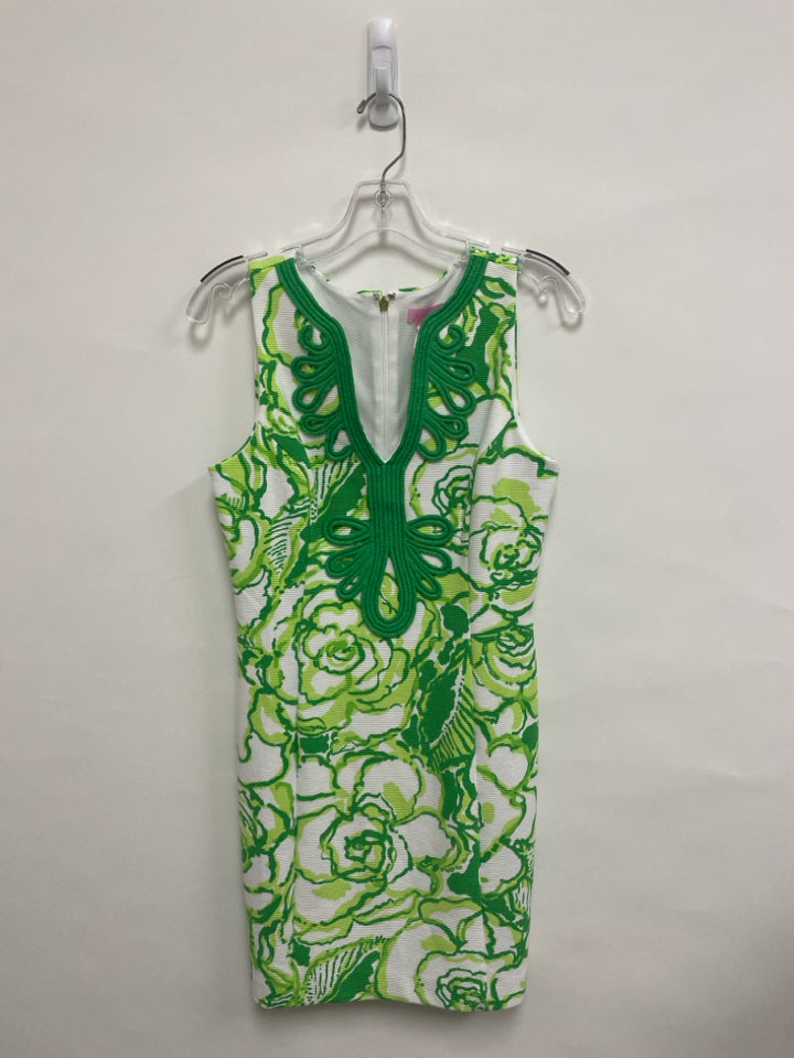 LILLY PULITZER Size 4 White/Green Floral Sleeveless Ladies Dress