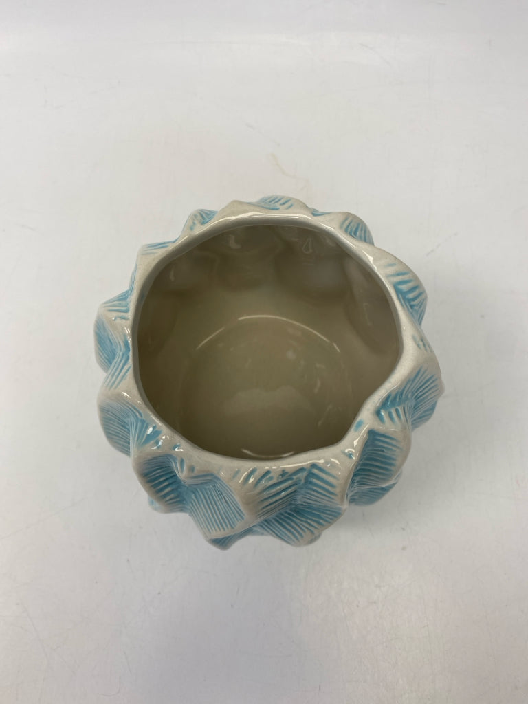 Blue Gray Leaves Ceramic Vase