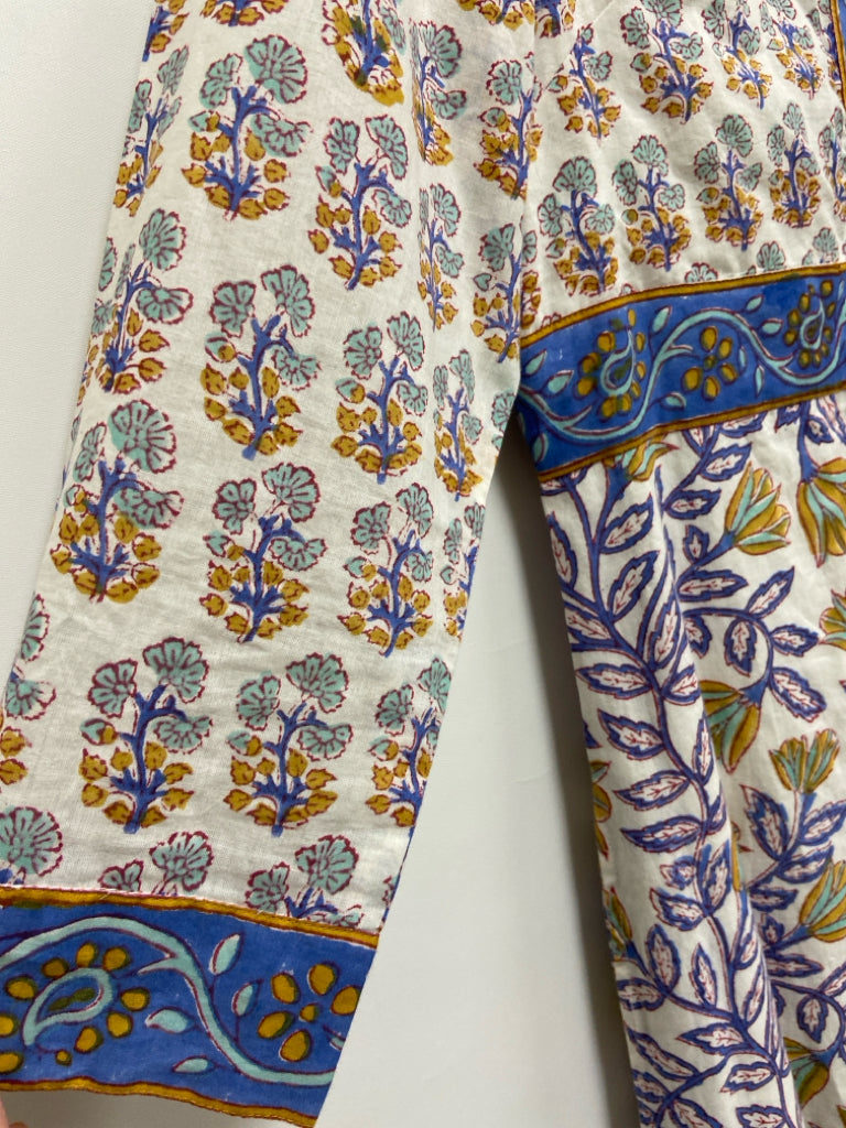 Oliphant Size M White Tan/blue Floral Ladies Dress