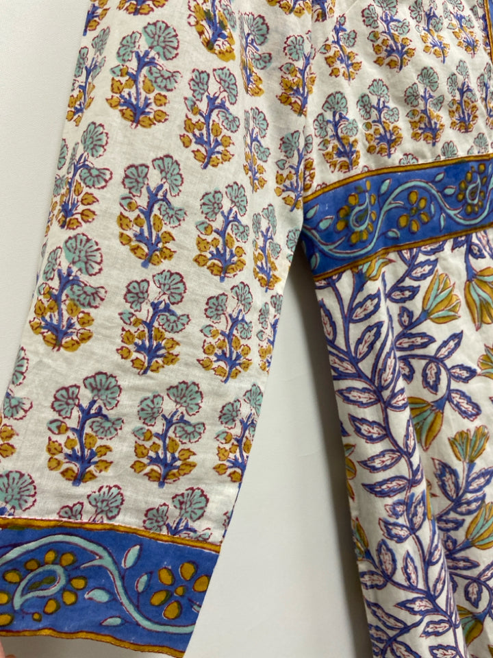 Oliphant Size M White Tan/blue Floral Ladies Dress