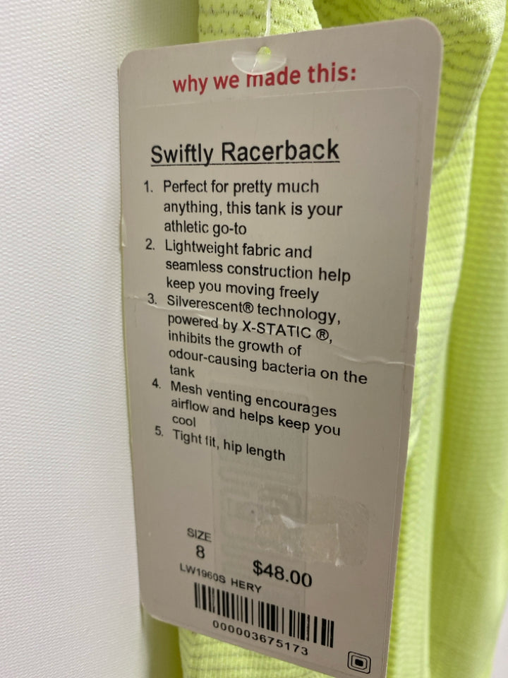 NWT Lululemon Size 8 Neon Yellow Sleeveless Athletic Top