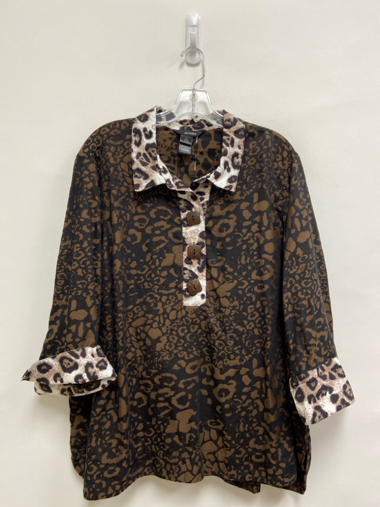 Ali Miles Size 2X Brown Black Animal Print Plus Size Top