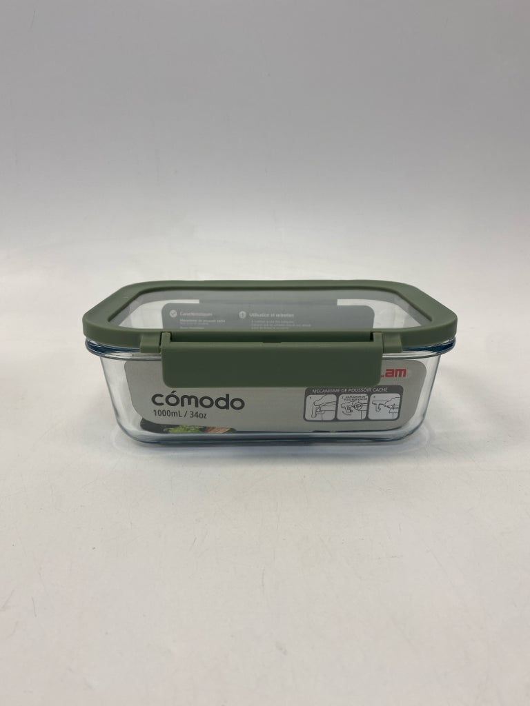 NEW Olive Green Clear Glass Storage Container