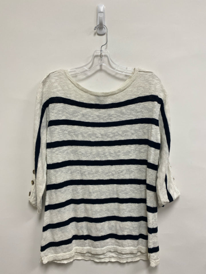 Talbots Size M White/Black Stripes Boat Neck Ladies Sweater