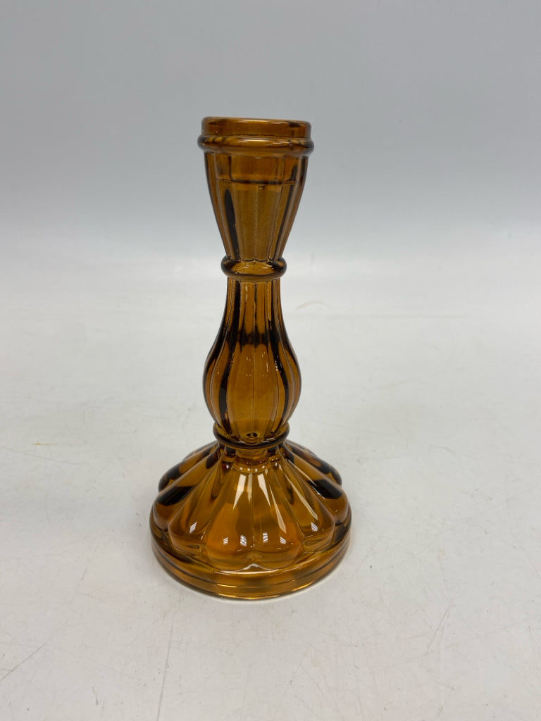 Amber Ribbed Glass Candleholder(s)