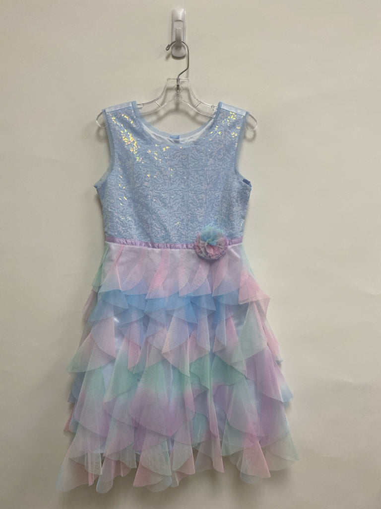SIZE 8 Blue Pink/Green Rosette Sleeveless Sequins Girl&