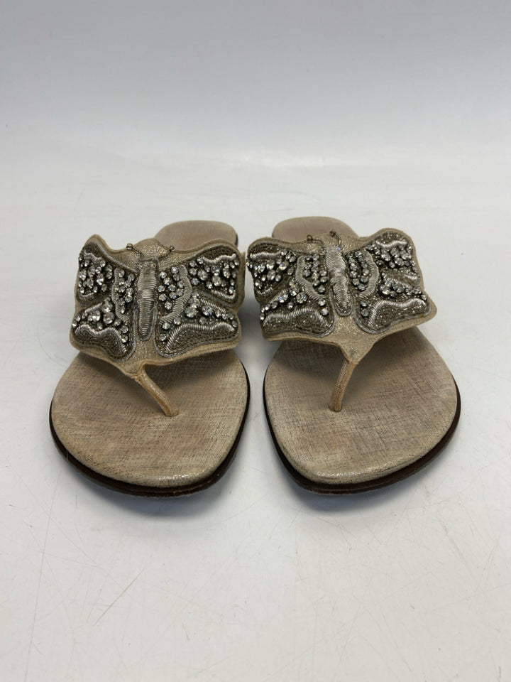 Donald Pliner  Size 9.5 Tan Silver Rhinestone(s) Sandals