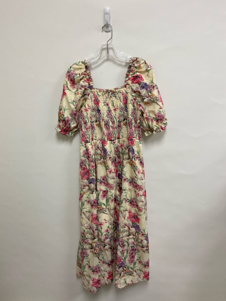 BALTIC BORN Size L Cream/Green Pink/Purple Floral Short Sleeve Ladies Dress