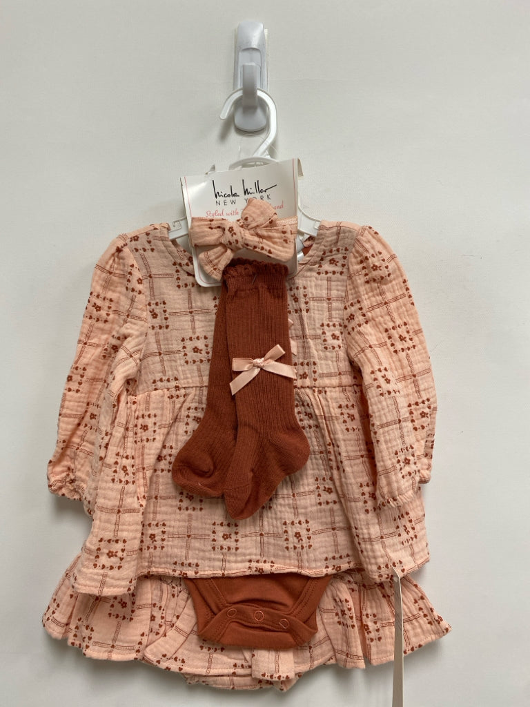 NWT Nicole Miller SIZE 6-9M Pink Brown Hearts Girl&