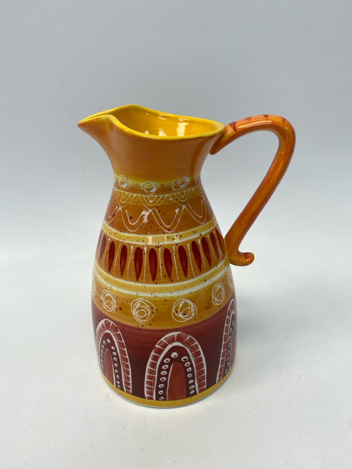 Orange/White Red/Yellow Southwestern Ceramic Pitcher