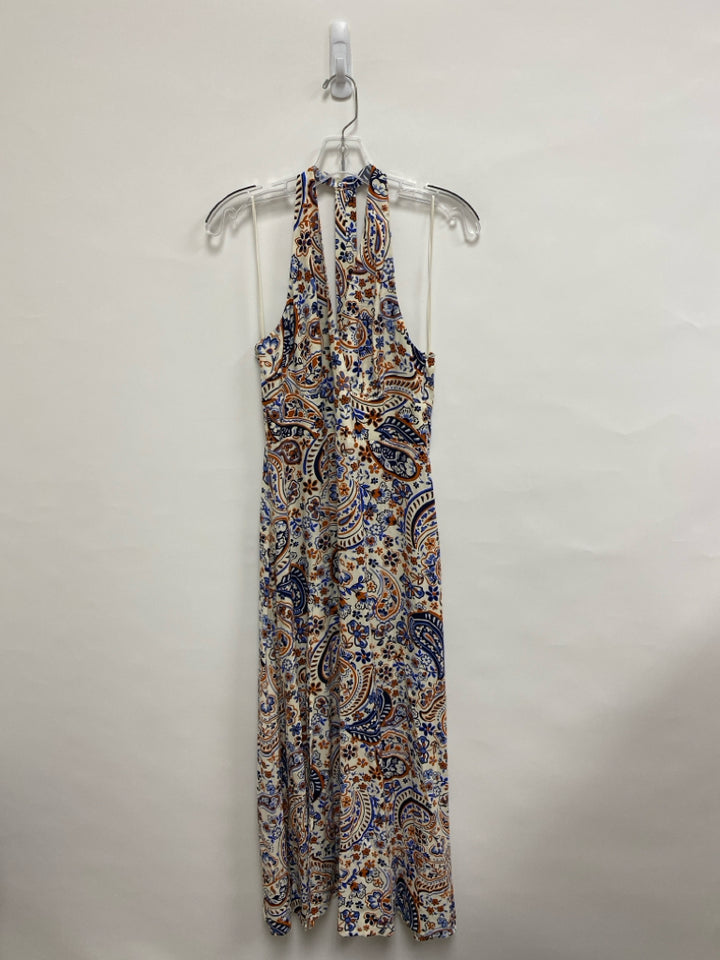 VINCE CAMUTO Size M Cream Orange/Blue Flowers Maxi Ladies Dress
