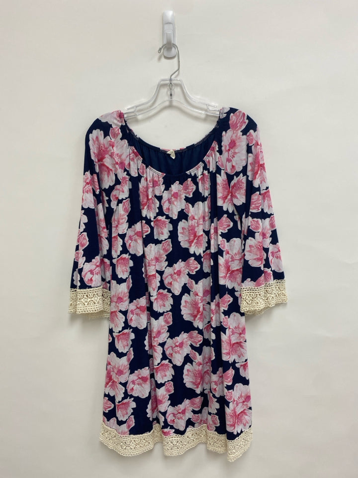 PINK BLUSH Size M Navy White/Pink Flowers Bell Sleeves Maternity Dress