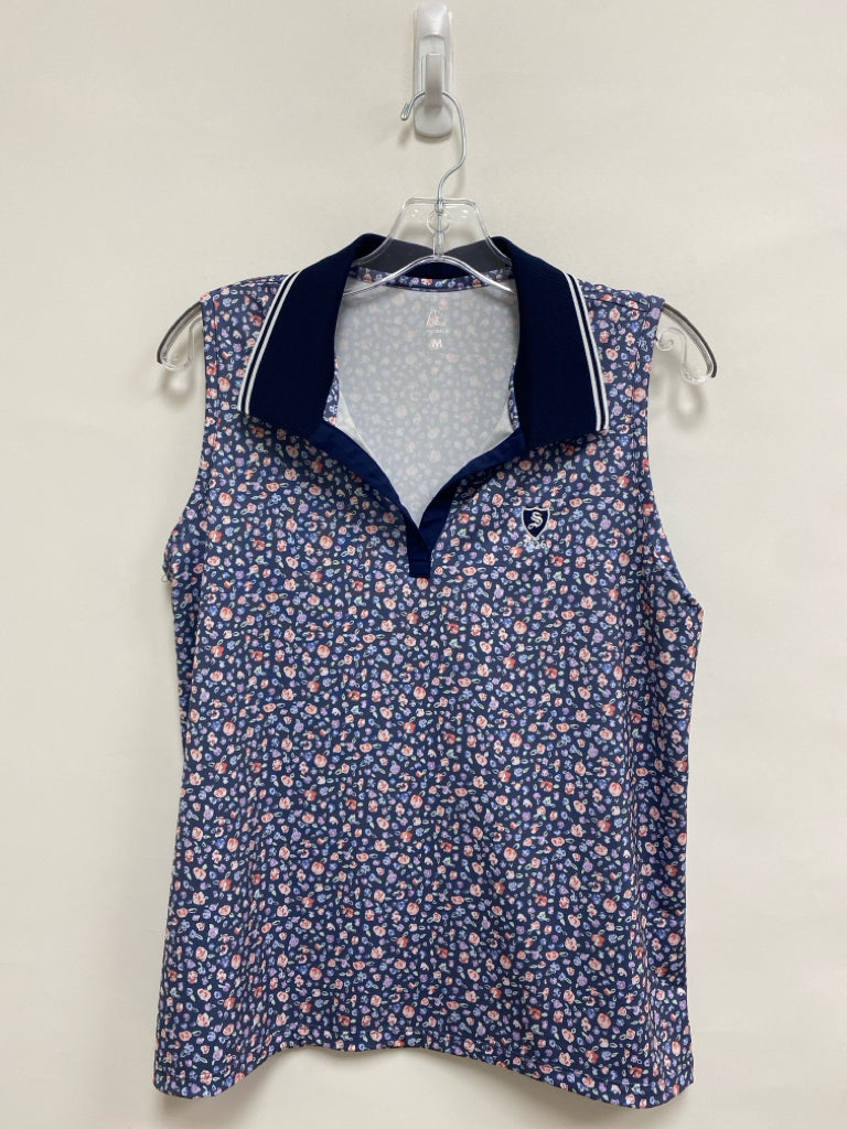 RHOBACK Size M Navy Multi Color Flowers Sleeveless Athletic Top