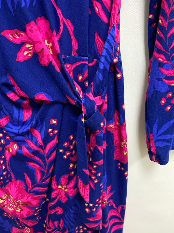 LILLY PULITZER Size M Navy Hot Pink Flowers Ladies Dress