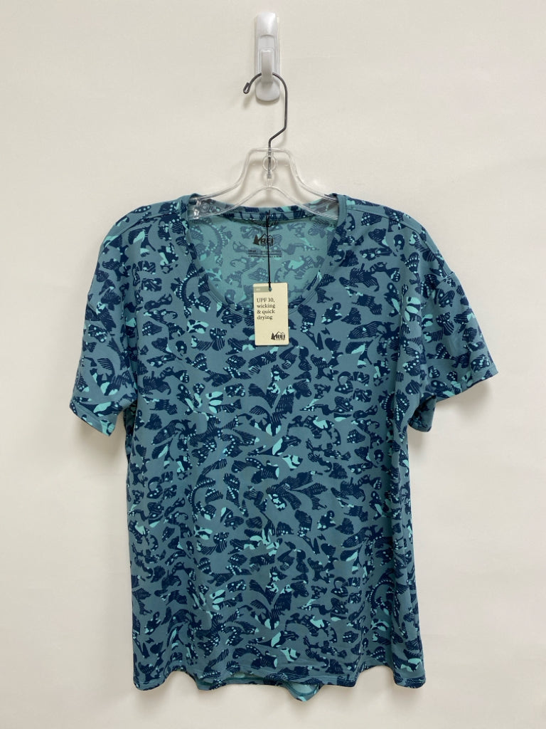 NWT REI Size L Seafoam Navy Shapes Short Sleeve Ladies Top