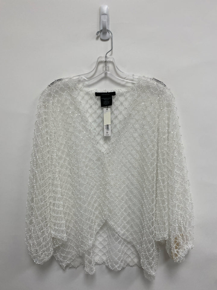 NWT Size OSFA White Beaded Batwing Mesh Ladies Top