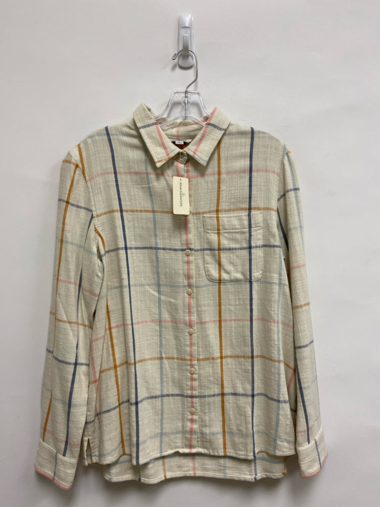 NWT L L Bean Size L Cream Multi Color Windowpane Ladies Top