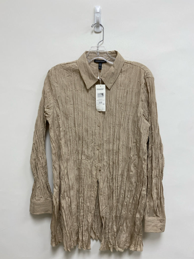 NWT Eileen Fisher Size M Beige Crinkle Silk Ladies Top