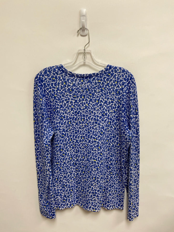 J McLaughlin Size XL White Blue/Yellow Flowers Ladies Sweater