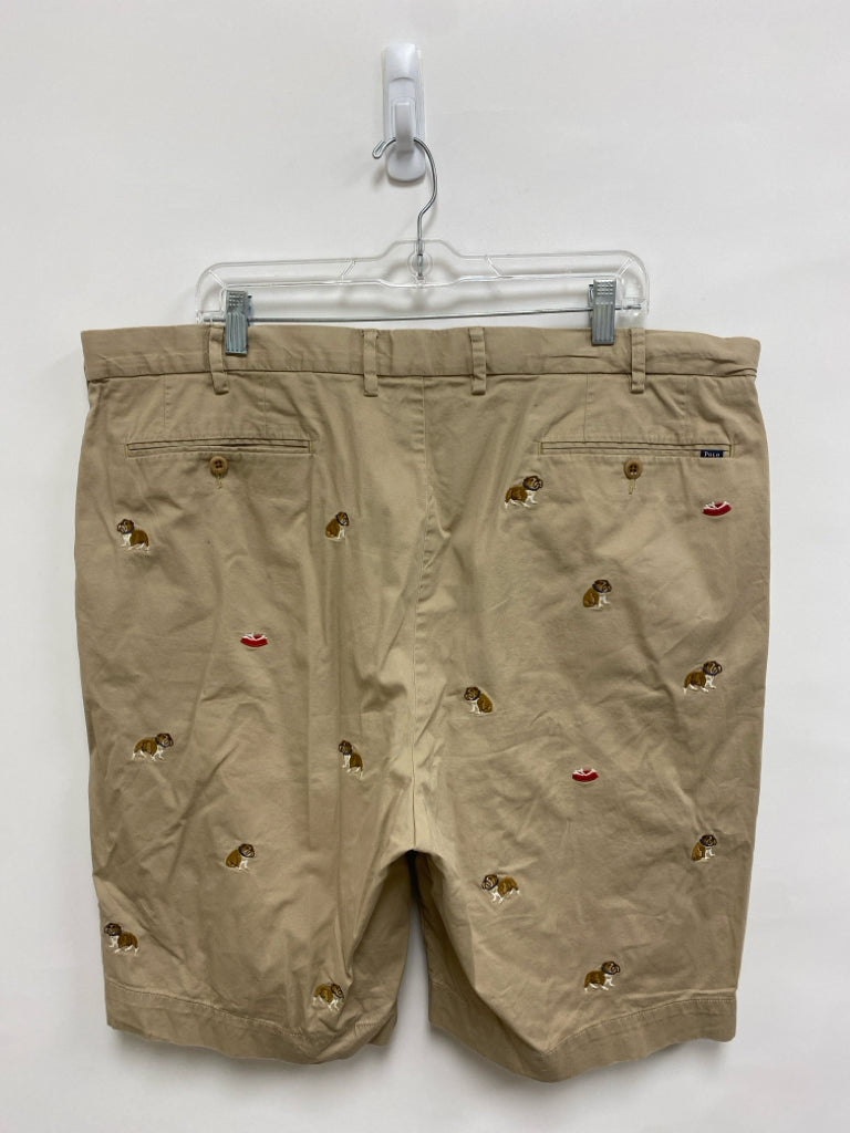 Polo Size 42 Khaki Brown/Blue Dogs Embroidered Men&
