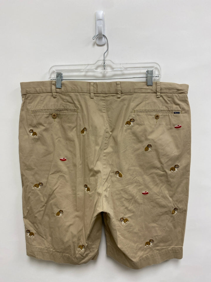 Polo Size 42 Khaki Brown/Blue Dogs Embroidered Men&