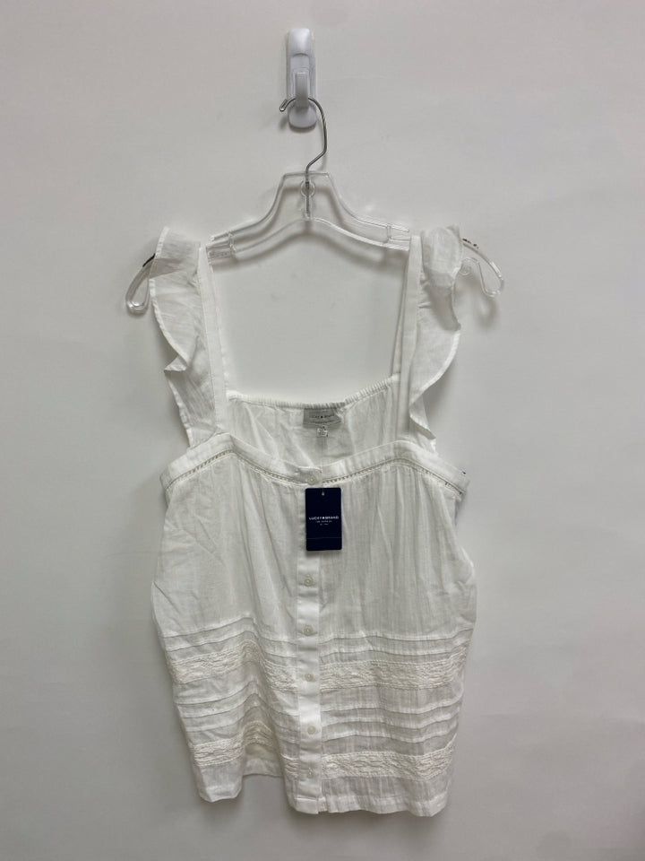 NWT Lucky Brand Size L White Ruffles Tank Ladies Top