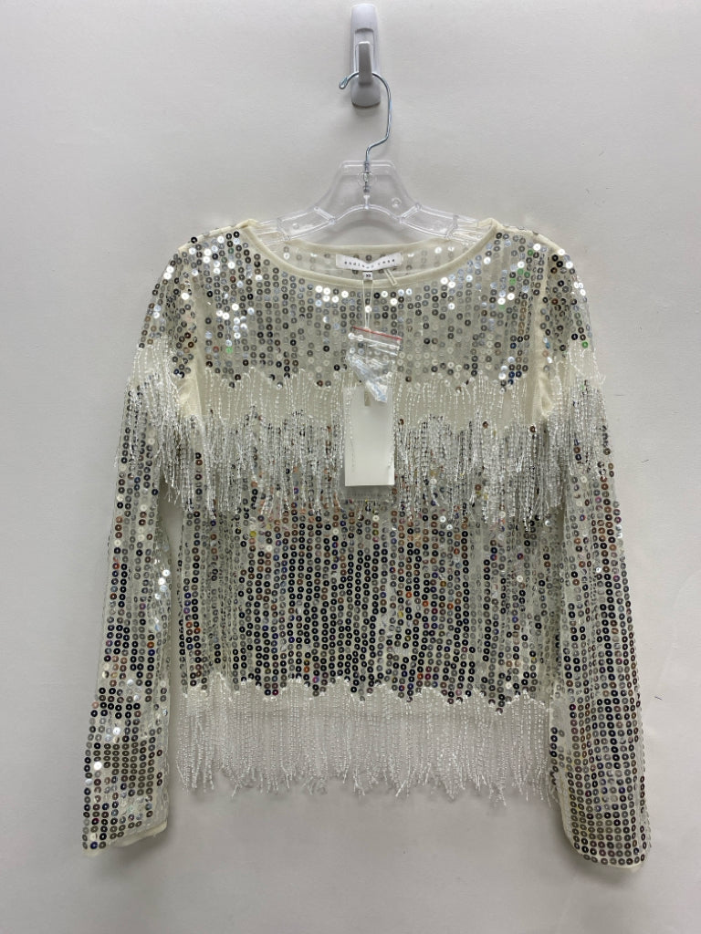 NEW endless rose Size XS Cream Silver Sequins Sheer Ladies Top