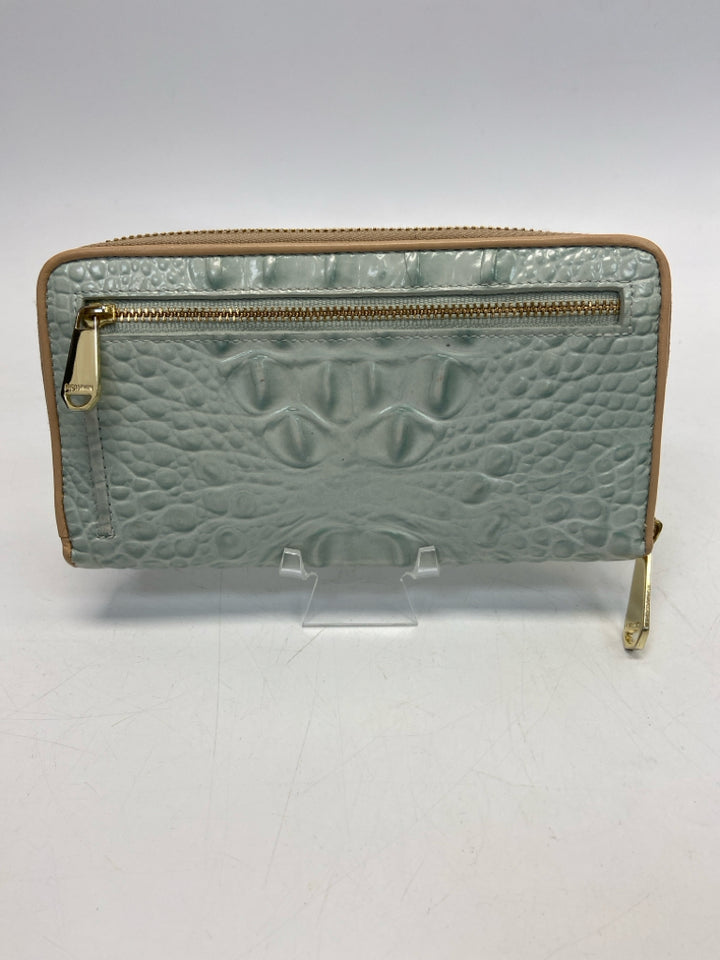 Brahmin Aqua Tan Embossed Wallet