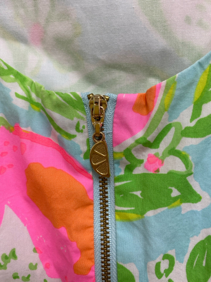 LILLY PULITZER SIZE 14 Aqua/Wht Green/Pink Floral Sleeveless Girl&