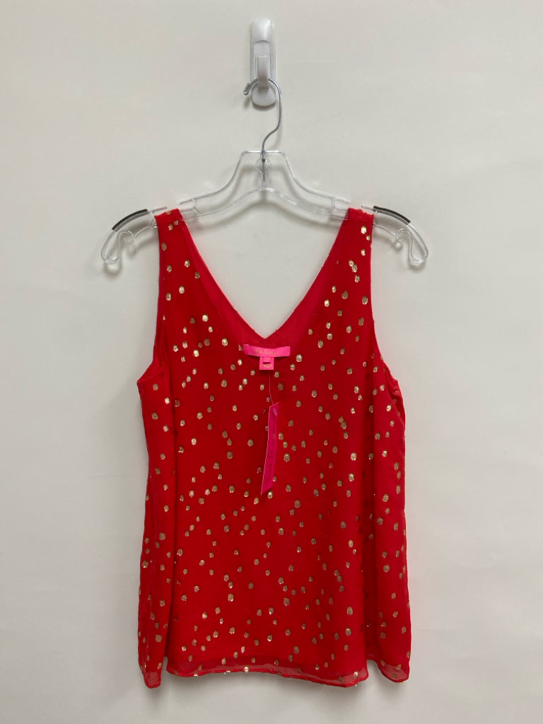 NWT LILLY PULITZER Size XS Red/Gold Dots Sleeveless Silk Blend Ladies Top