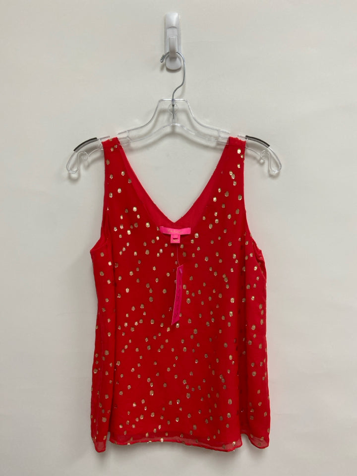 NWT LILLY PULITZER Size XS Red/Gold Dots Sleeveless Silk Blend Ladies Top