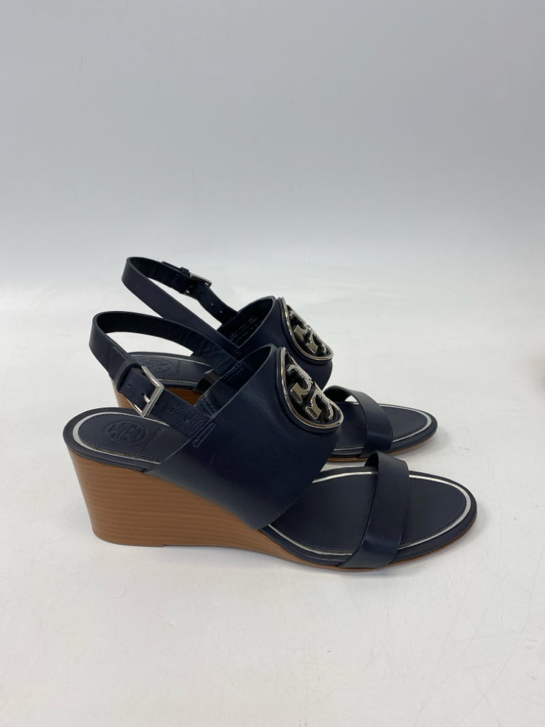 Tory Burch  Size 9 Navy Silver Logo Sandals