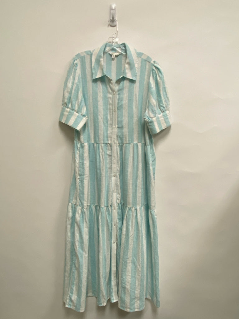 Crown &amp; Ivy Size XL Blue White Striped Linen Ladies Dress