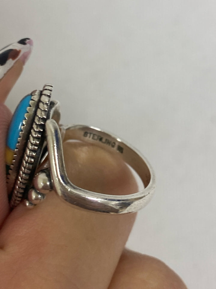 Silver Multi Color Oval(s) Ring