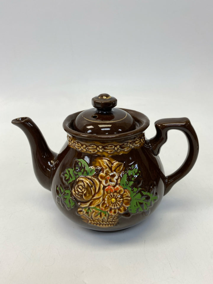 Brown Green/Multi Flowers Tea Pot