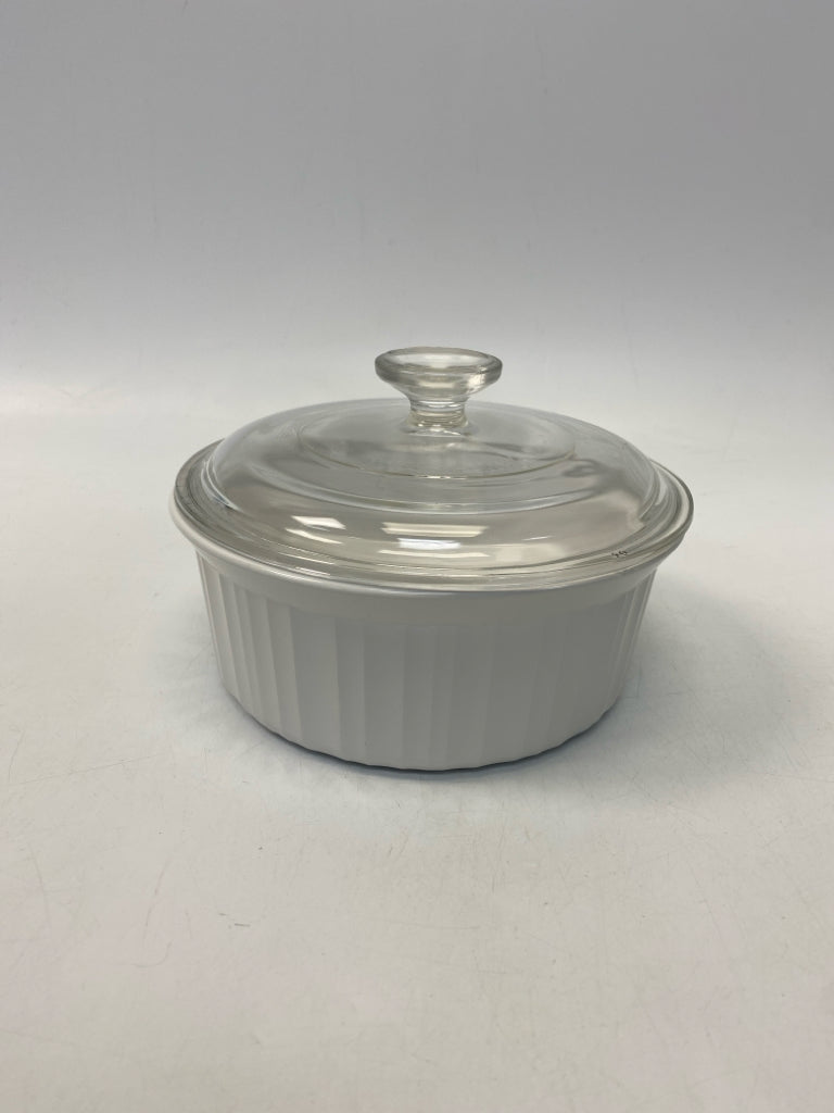 Corningware White Clear Ribbed Ceramic/Glass Bakeware
