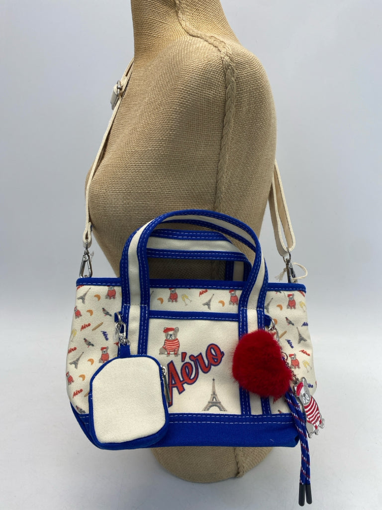 Aeropostale Cream Blue/Red Dog(s) Canvas Crossbody