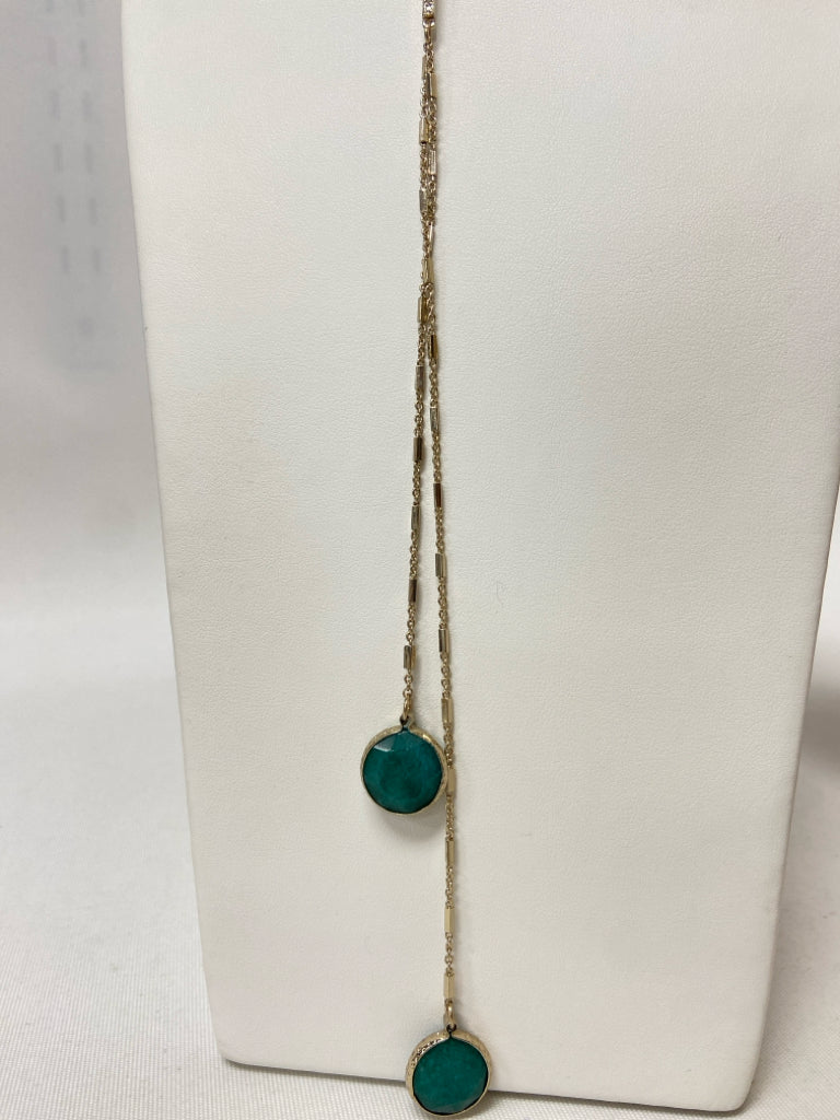 NWT Wht House/Blk Mkt Gold Color Teal Green Shapes Necklace