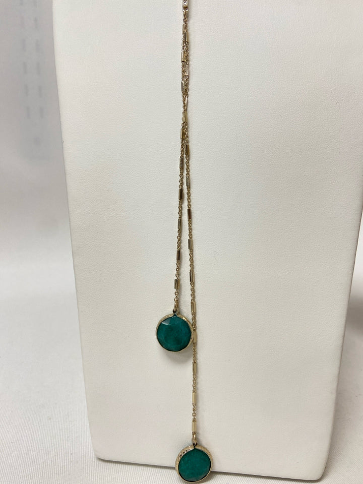 NWT Wht House/Blk Mkt Gold Color Teal Green Shapes Necklace