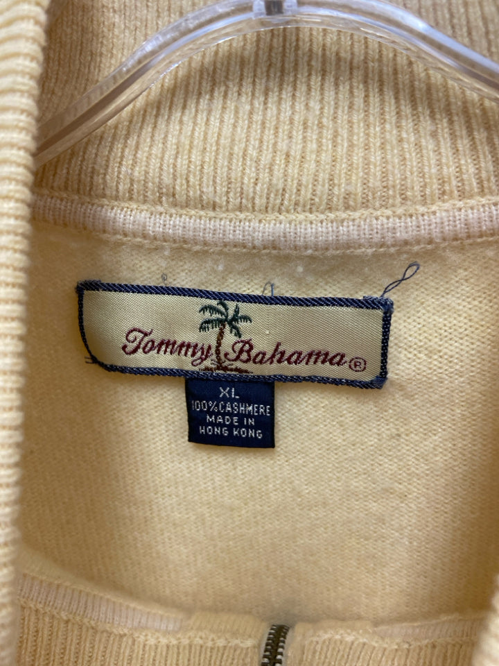Tommy Bahama Size XL Pale Yellow Quarter Zip Cashmere Men&