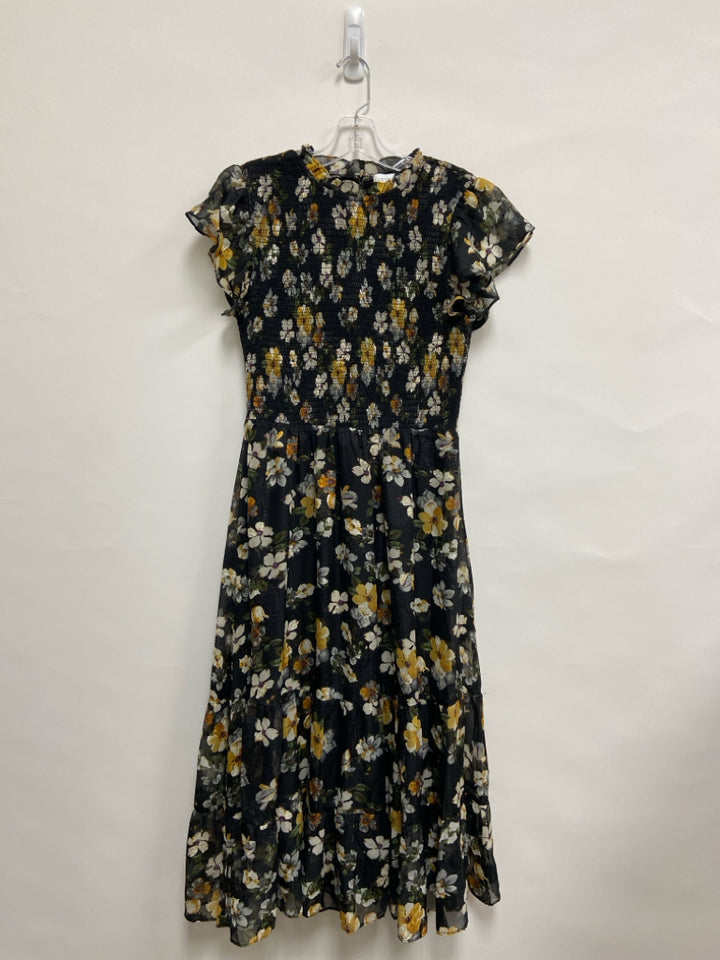 lucy paris Size M Black Tan/Multi Floral Tiered Ladies Dress