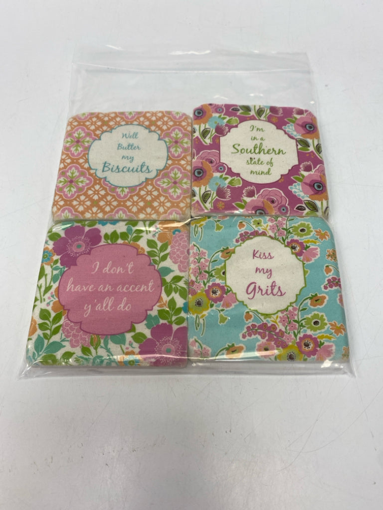 Pink/Multi Words Tile Coasters