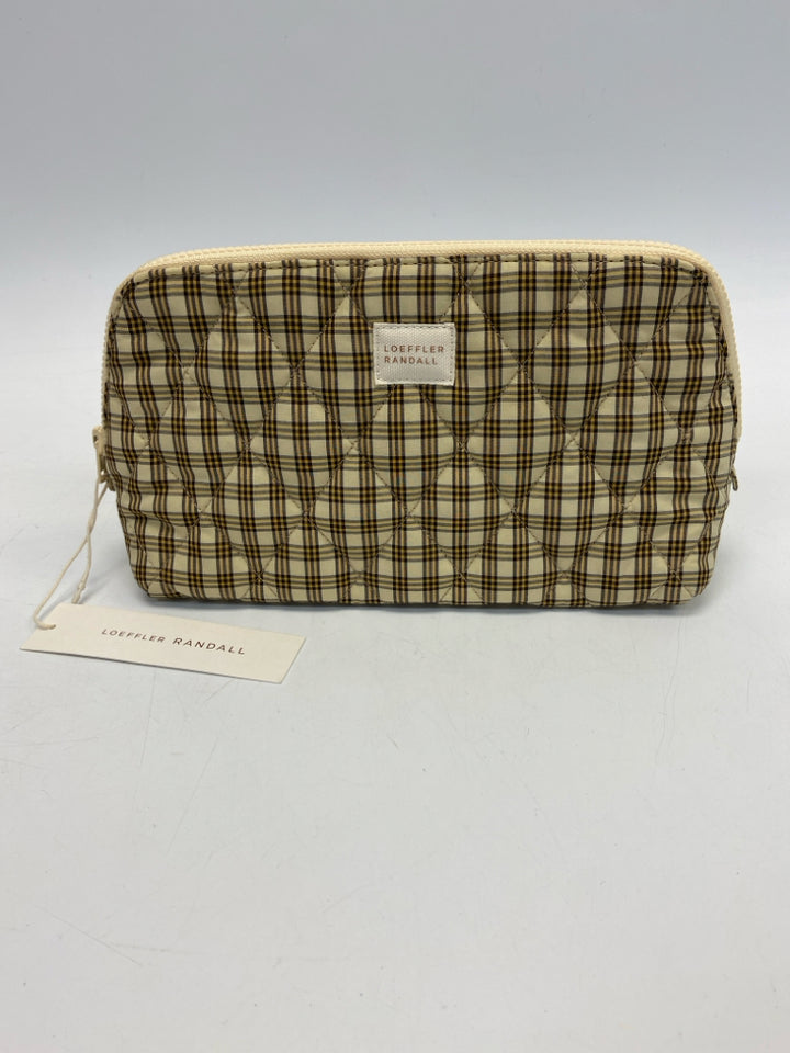 NWT Loeffler Randall Pale Yellow Brown Plaid Frances Cosmetic Pouch