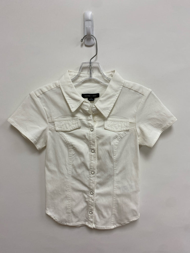 Silence + Noise Size S White Buttons Short Sleeve Ladies Top
