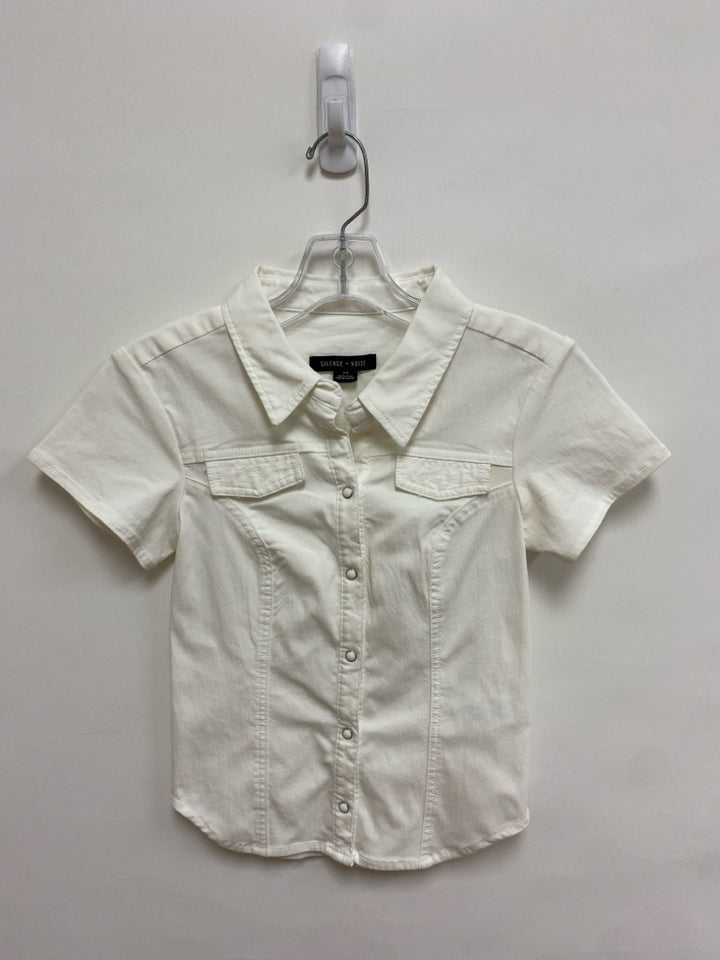 Silence + Noise Size S White Buttons Short Sleeve Ladies Top