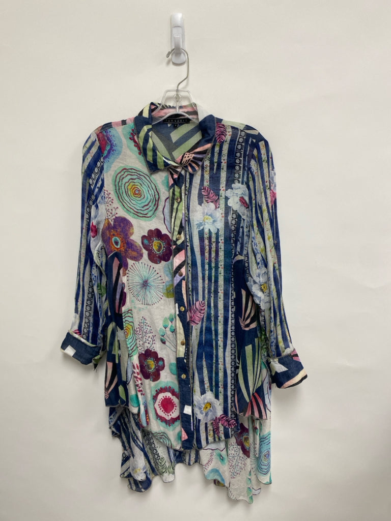 funsport Size L Navy White/Multi Stripes/Flowers Tunic Ladies Top